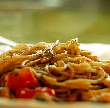 Рецепт Спагетти с морепродуктами и помидорами черри