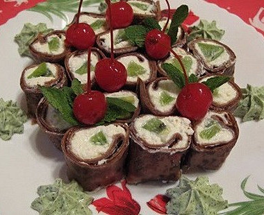 Рецепт Шоколадные роллы с творогом и мятным «васаби»