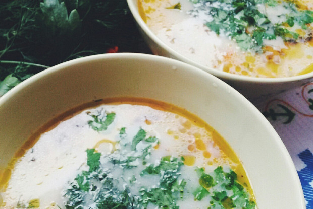 Сырный суп с грибами и курицей