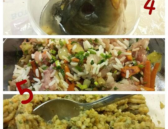 Карп, фаршированный рисом с овощами и сыром